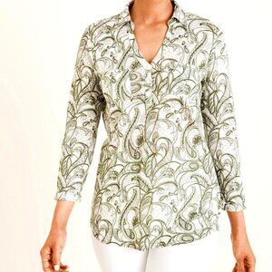CHICO'S Paisley Print Linen Pocket Top Size 2 (Large)
